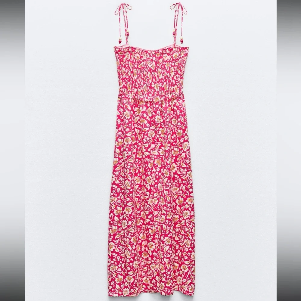 Zara limited edition bohemian print beaded strap midi dress - Picture 5 of 7